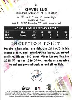 2020 Topps Inception #23 Gavin Lux Back