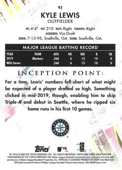 2020 Topps Inception #92 Kyle Lewis Back