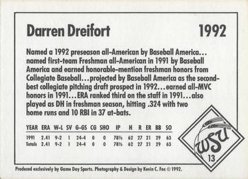1992 Game Day Wichita State Shockers #13 Darren Dreifort Back