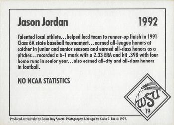 1992 Game Day Wichita State Shockers #19 Jason Jordan Back
