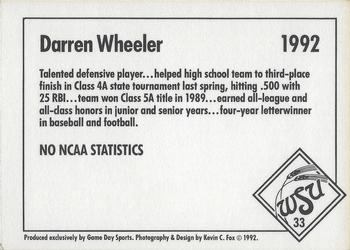 1992 Game Day Wichita State Shockers #33 Darren Wheeler Back