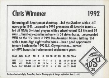 1992 Game Day Wichita State Shockers #35 Chris Wimmer Back