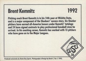1992 Game Day Wichita State Shockers #38 Brent Kemnitz Back