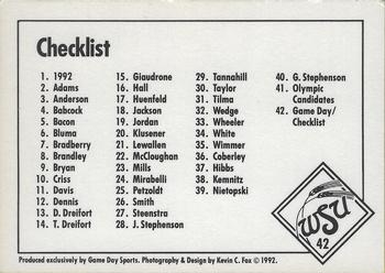 1992 Game Day Wichita State Shockers #42 Checklist Back