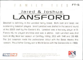 2006 TriStar Prospects Plus - Family Ties #FT-5 Jared Lansford / Joshua Lansford Back