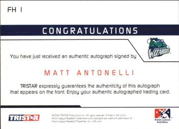 2006 TriStar Prospects Plus - Farm Hands Autographs #FH1 Matt Antonelli Back