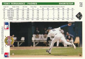 1992 Upper Deck #272 Tony Fernandez Back