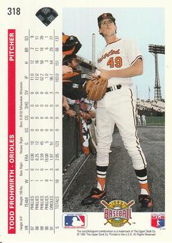 1992 Upper Deck #318 Todd Frohwirth Back