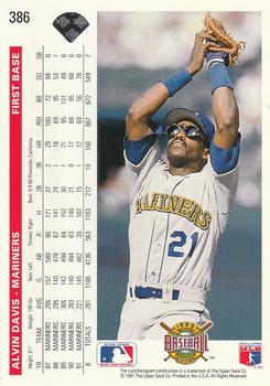 1992 Upper Deck #386 Alvin Davis Back