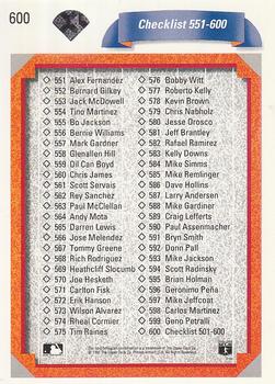 1992 Upper Deck #600 Checklist: 501-600 Back