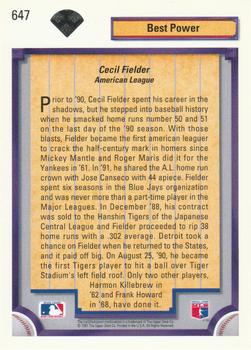 1992 Upper Deck #647 Cecil Fielder Back
