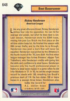 1992 Upper Deck #648 Rickey Henderson Back