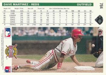 1992 Upper Deck #784 Dave Martinez Back