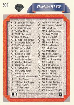 1992 Upper Deck #800 Checklist: 701-800 Back