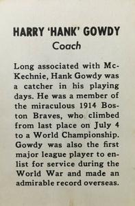 1939 Cincinnati Reds (W711-1) #NNO Hank Gowdy Back