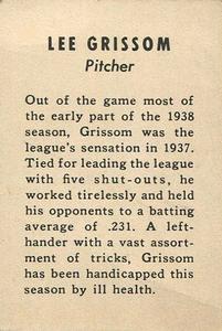 1939 Cincinnati Reds (W711-1) #NNO Lee Grissom Back