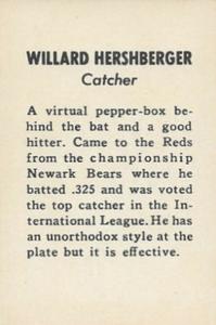 1939 Cincinnati Reds (W711-1) #NNO Willard Hershberger Back