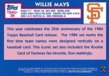 2019 Topps Update - 1984 Topps Baseball 35th Anniversary Chrome Silver Pack #T84U-36 Willie Mays Back