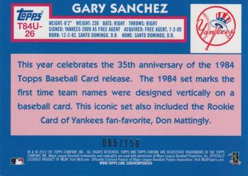 2019 Topps Update - 1984 Topps Baseball 35th Anniversary Chrome Silver Pack Blue Refractor #T84U-26 Gary Sanchez Back