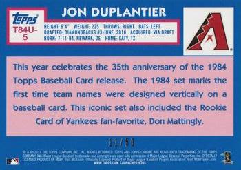 2019 Topps Update - 1984 Topps Baseball 35th Anniversary Chrome Silver Pack Gold Refractor #T84U-5 Jon Duplantier Back