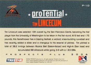 2006 TriStar Prospects Plus - ProTential #P-10 Tim Lincecum Back