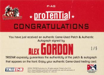 2006 TriStar Prospects Plus - ProTential Game Used Autographs #P-AG Alex Gordon Back