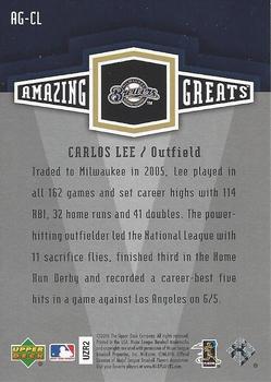 2006 Upper Deck - Amazing Greats #AG-CL Carlos Lee Back