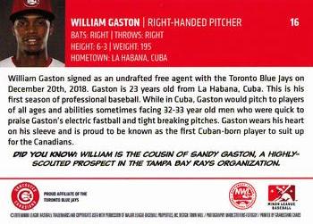 2019 Grandstand Vancouver Canadians #NNO William Gaston Back