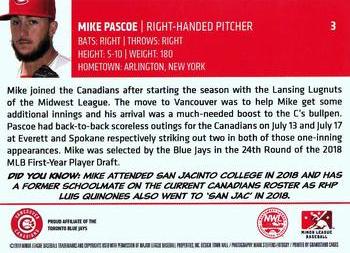 2019 Grandstand Vancouver Canadians #NNO Mike Pascoe Back