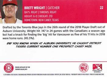 2019 Grandstand Vancouver Canadians #NNO Brett Wright Back