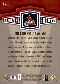 2006 Upper Deck - Amazing Greats Gold #AG-JE Jim Edmonds Back