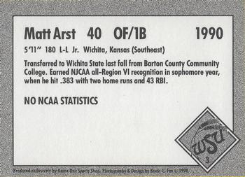 1990 Game Day Wichita State Shockers #3 Matt Arst Back