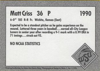 1990 Game Day Wichita State Shockers #8 Matt Criss Back