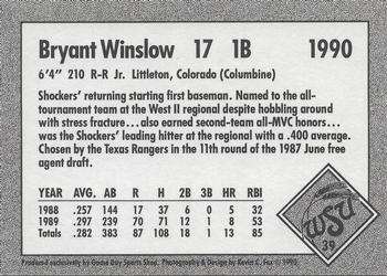 1990 Game Day Wichita State Shockers #39 Bryant Winslow Back