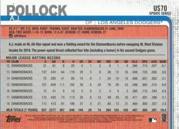 2019 Topps Update - Yellow #US70 A.J. Pollock Back