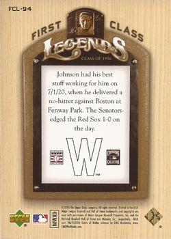 2006 Upper Deck - First Class Legends Gold #FCL-94 Walter Johnson Back