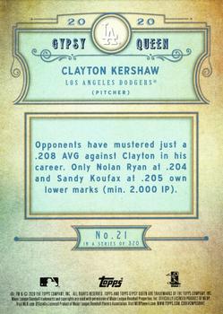 2020 Topps Gypsy Queen #21 Clayton Kershaw Back