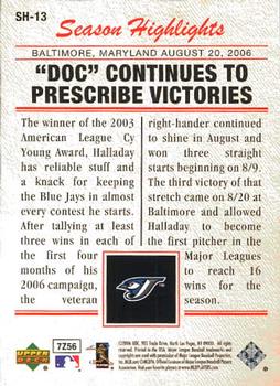 2006 Upper Deck - Season Highlights #SH-13 Roy Halladay Back