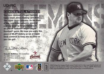 2006 Upper Deck - UD Game Materials (Series One) #UD-RC Roger Clemens Back