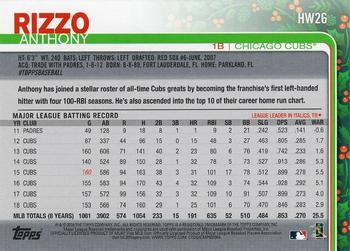 2019 Topps Holiday #HW26 Anthony Rizzo Back
