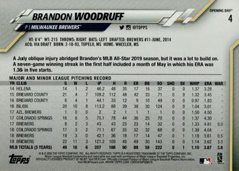 2020 Topps Opening Day #4 Brandon Woodruff Back