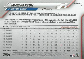 2020 Topps Opening Day #7 James Paxton Back
