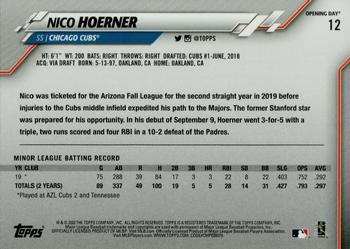 2020 Topps Opening Day #12 Nico Hoerner Back