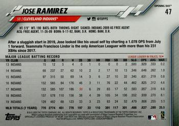 2020 Topps Opening Day #47 Jose Ramirez Back