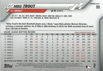 2020 Topps Opening Day #90 Mike Trout Back