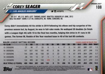 2020 Topps Opening Day #108 Corey Seager Back