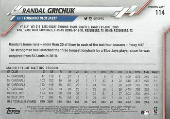 2020 Topps Opening Day #114 Randal Grichuk Back