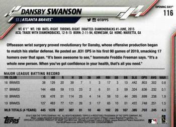2020 Topps Opening Day #116 Dansby Swanson Back