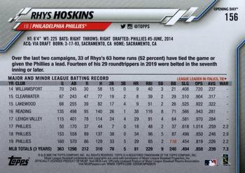 2020 Topps Opening Day #156 Rhys Hoskins Back