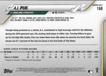 2020 Topps Opening Day #168 A.J. Puk Back